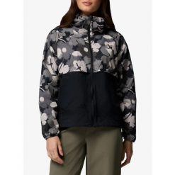 Kurtka wiatrówka damska Columbia Spire Valley Printed Windbreaker. Szare kurtki przejściowe sportowe Columbia, bez wzorów, z softshellu, bez kaptura, trekkingowe. Za 296.99 zł.