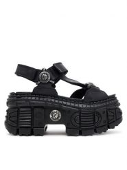 NEW ROCK Sandały M-BIOS130-C7 Czarny. Czarne sandały NEW ROCK, bez wzorów, ze skóry, rockowe, bez obcasa, na koturnie, bez zapięcia. Za 769.99 zł.