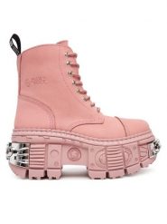 NEW ROCK Botki M-WALL083C-C11 Różowy. Czerwone botki NEW ROCK, bez wzorów, z nubiku, rockowe, bez obcasa, na koturnie, bez zapięcia. Za 1,699.00 zł.