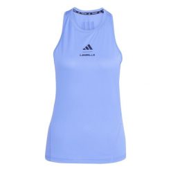 Damski tank top adidas Lesmills. Niebieskie topy adidas, bez wzorów, sportowe, bez kołnierzyka, bez ramiączek. Za 164.00 zł.