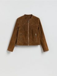 Zamszowa kurtka - brązowy. Brązowe kurtki Reserved, l, bez wzorów, z zamszu, bez kaptura. Za 399.99 zł.