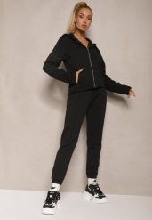 Czarny Komplet Dresowy z Domieszką Bawełny Pikowana Bluza z Kapturem i Joggery Evathira. Czarne bluzy Renee, l, bez wzorów, z bawełny, rockowe, bez ramiączek, z kapturem. W wyprzedaży za 119.99 zł.