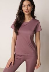 Fioletowy Gładki T-shirt o Klasycznym Kroju Lycoris. Fioletowe t-shirty Born2be, l, bez wzorów, z jeansu, biznesowe, bez kołnierzyka, bez ramiączek. Za 29.99 zł.