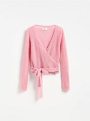 Sweter z wełną - różowy. Czerwone swetry Reserved, l, bez wzorów, z dzianiny, bez ramiączek. Za 159.99 zł.