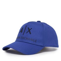Czapka z daszkiem Armani Exchange. Niebieskie czapki z daszkiem Armani Exchange, bez wzorów. Za 149.99 zł.