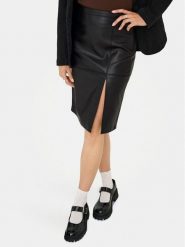 ONLY Spódnica z imitacji skóry Oline 15315998 Czarny Slim Fit. Czarne spódnice ONLY, xl, bez wzorów, ze skóry. Za 149.99 zł.