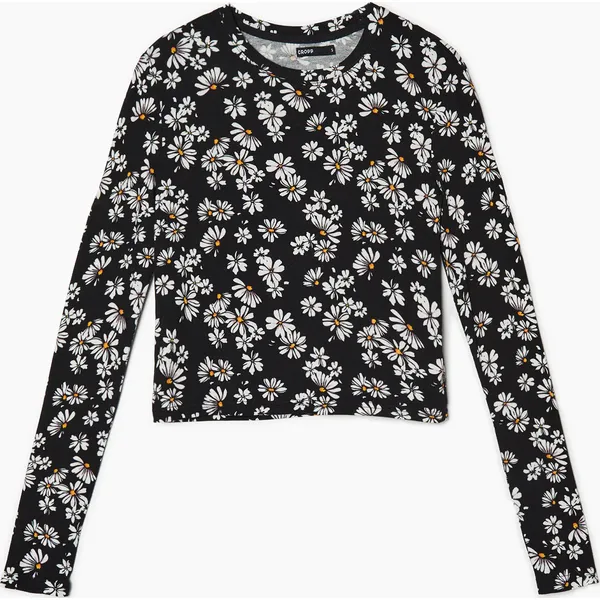 Wzorzysta bluzka - Czarny. Czarne bluzki Cropp, l, bez wzorów, z dzianiny, bez kołnierzyka, bez ramiączek. Za 69.99 zł.