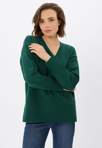 Ciepły sweter z dekoltem w serek S-NOVA. Zielone swetry Volcano, s, bez wzorów, z jeansu, eleganckie, bez ramiączek. Za 149.99 zł.