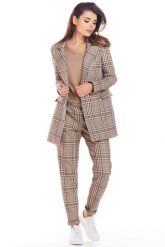 Stylowy Dwurzędowy Żakiet w Kratę - Brązowy. Brązowe marynarki i żakiety Awama, l, bez wzorów, z elastanu, eleganckie, bez ramiączek. Za 359.90 zł.