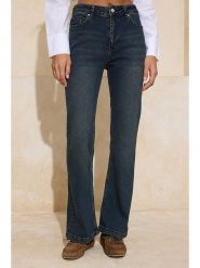 Trendyol Dżinsy - Flare fit - w kolorze niebieskim rozmiar: 34. Niebieskie jeansy Trendyol, bez wzorów, klasyczne, z podwyższonym stanem. Za 104.99 zł.