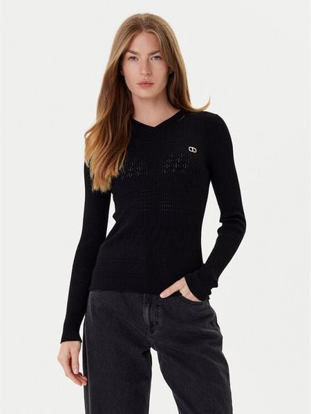 TWINSET Sweter 252TP3241 Czarny Slim Fit. Czarne swetry Twinset, l, bez wzorów, z wiskozy, bez ramiączek. Za 539.99 zł.