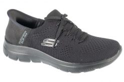 Buty sportowe Sneakersy damskie, Slip-Ins: Summits - New Daily. Czarne buty treningowe Skechers, bez wzorów, z materiału, przed kostkę, bez zapięcia, trekkingowe. Za 329.99 zł.