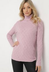 Jasnofioletowy Golf z Wiskozą Zdobiony Tłoczonym Wzorem i Metaliczną Nicią Ilamirael. Fioletowe swetry Born2be, z aplikacjami, z wiskozy, eleganckie, bez ramiączek. W wyprzedaży za 76.49 zł.