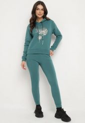 Zielony Bawełniany Komplet Dresowy Ocieplany Bluza i Spodnie Sevizelle. Zielone bluzy Born2be, m, z aplikacjami, z bawełny, bez ramiączek, z kapturem. W wyprzedaży za 84.99 zł.