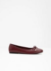 Baleriny z kokardką. Czerwone baleriny bonprix, bez wzorów, eleganckie, bez obcasa, bez zapięcia. Za 77.99 zł.