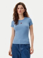 Tommy Jeans T-Shirt Badge DW0DW17881 Niebieski Slim Fit. Niebieskie t-shirty Tommy Jeans, l, bez wzorów, z bawełny, bez kołnierzyka, bez ramiączek. Za 99.99 zł.