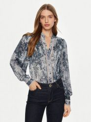 Guess Bluzka W5RH16 WDW82 Niebieski Regular Fit. Niebieskie bluzki Guess, s, z aplikacjami, z syntetyku, bez kołnierzyka, bez ramiączek. Za 299.99 zł.