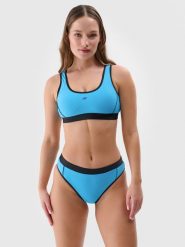 4F Dół od bikini damski - niebieski S. Niebieskie bikini 4f, bez wzorów, z elastanu, wakacyjne. W wyprzedaży za 29.99 zł.