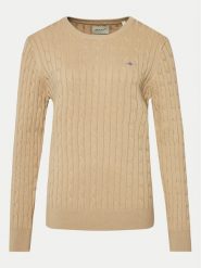 Gant Sweter 4800100 Beżowy Slim Fit. Brązowe swetry Gant, l, bez wzorów, z bawełny, bez ramiączek. Za 219.99 zł.