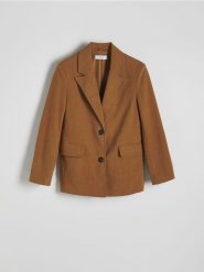 Marynarka oversize z imitacji zamszu - brązowy. Brązowe marynarki i żakiety Reserved, l, bez wzorów, bez ramiączek. W wyprzedaży za 139.99 zł.