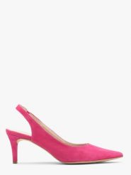 Czółenka typu slingback w kolorze fuksji JOAN. Czerwone czółenka Ryłko, bez wzorów, z gumy, bez obcasa, na szpilce, bez zapięcia. Za 349.99 zł.