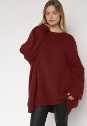 Bordowy Sweter z Wiskozą i Wełną o Kroju Nietoperza Fedella. Czerwone swetry Born2be, bez wzorów, z jeansu, eleganckie, bez ramiączek. Za 199.99 zł.