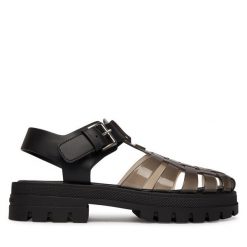 Sandały Tommy Jeans. Czarne sandały Tommy Jeans, bez wzorów, z jeansu, bez obcasa, na płaskiej podeszwie, bez zapięcia. Za 409.99 zł.