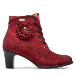 Botki Laura Vita. Czerwone botki LAURA VITA, bez wzorów, bez obcasa, na słupku, bez zapięcia. Za 259.99 zł.