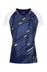 Koszulka sportowa damska VICTOR T-44100 B. Niebieskie t-shirty sportowe Victor, l, bez wzorów, z materiału, bez ramiączek, do biegania. Za 129.99 zł.