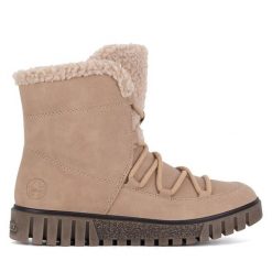 Trzewiki Rieker. Brązowe botki Rieker, bez wzorów, bez obcasa, na płaskiej podeszwie, bez zapięcia. Za 311.99 zł.