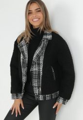 Czarna Kurtka Oversize z Futerka Baranek Brona. Czarne kurtki Born2be, m, bez wzorów, bez kaptura. W wyprzedaży za 279.99 zł.