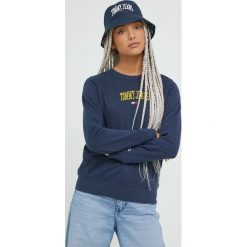 Tommy Jeans bluza damska kolor granatowy gładka. Niebieskie bluzy Tommy Jeans, l, bez wzorów, z bawełny, bez kaptura. W wyprzedaży za 349.99 zł.