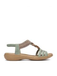 Rieker Sandały CEO-61855-52 Zielony jasny. Zielone sandały Rieker, bez wzorów, ze skóry, bez obcasa, na płaskiej podeszwie, bez zapięcia. Za 319.99 zł.