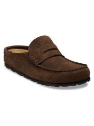 Birkenstock Skórzane klapki "Naples" w kolorze brązowym rozmiar: 40. Brązowe klapki Birkenstock, bez wzorów, bez obcasa, bez zapięcia. Za 514.95 zł.