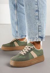 Zielone Sneakersy Klasyczne Tenisówki na Tłoczonej Platformie Nanislla. Zielone trampki Born2be, bez wzorów, klasyczne, bez zapięcia. W wyprzedaży za 93.49 zł.