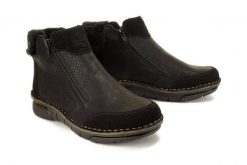 RIEKER 73352-00 black, botki damskie. Czarne botki Rieker, bez wzorów, bez obcasa, bez zapięcia. Za 227.44 zł.