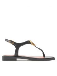 Guess Sandały Miry FL6MRY LEA21 Czarny. Czarne sandały Guess, z aplikacjami, ze skóry, bez obcasa, na płaskiej podeszwie, bez zapięcia. Za 419.99 zł.