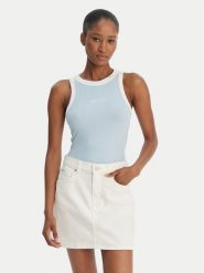 Guess Jeans Top W6GPZ8 KF641 Błękitny Slim Fit. Niebieskie topy Guess Jeans, xs, z aplikacjami, z jeansu, bez kołnierzyka, bez ramiączek. Za 159.99 zł.