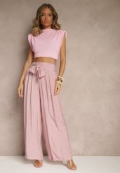 Różowe Wiskozowe Spodnie High Waist o Szerokim Kroju Aranisa. Czerwone jeansy Renee, z aplikacjami, z jeansu, eleganckie, z podwyższonym stanem. W wyprzedaży za 67.99 zł.