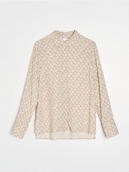 Wzorzysta koszula z wiskozy - Inny. Koszule Sinsay, l, bez wzorów, z wiskozy, bez kołnierzyka, bez ramiączek. Za 29.99 zł.