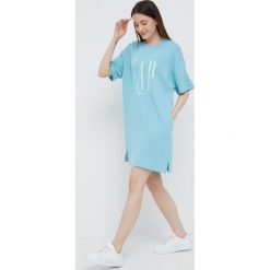 GAP sukienka mini oversize. Niebieskie sukienki GAP, m, bez wzorów, bez kołnierzyka, bez ramiączek, mini, oversize. W wyprzedaży za 199.99 zł.