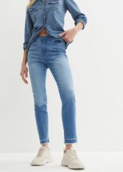 "Dżinsy ze stretchem ""ultra-soft"" 7/8". Niebieskie jeansy bonprix, bez wzorów, z jeansu. Za 129.99 zł.