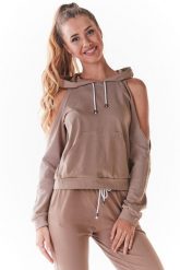 Krótka Bluza z Rozcięciami na Ramionach - Beżowa. Brązowe bluzy Infinite You, l, bez wzorów, z bawełny, bez kaptura. Za 167.90 zł.