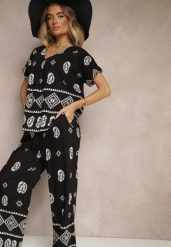 Czarny Komplet z Bawełny Spodnie o Szerokim Kroju i Koszula ze Wzorem Paisley Pavenn. Czarne koszule Renee, l, bez wzorów, z bawełny, bez kołnierzyka, bez ramiączek. W wyprzedaży za 63.99 zł.