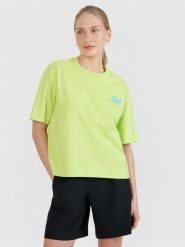 4F T-shirt regular z nadrukiem damski - zielony L. Zielone t-shirty 4f, l, bez wzorów, z bawełny, klasyczne, bez kołnierzyka, bez ramiączek. Za 59.99 zł.