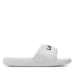 Klapki Lacoste. Białe klapki Lacoste, bez wzorów, bez obcasa, bez zapięcia. Za 199.99 zł.