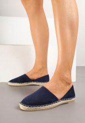 Granatowe Espadryle Ozdobione Wyciętą Cholewką i Plecionką Wommea. Niebieskie espadryle Renee, bez wzorów, eleganckie, bez obcasa, na płaskiej podeszwie. W wyprzedaży za 71.99 zł.