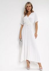 Biała Sukienka Plisowana Maxi z Wiązanym Paskiem Dianiza. Białe sukienki Born2be, bez wzorów, z materiału, bez kołnierzyka, bez ramiączek, maxi. Za 139.99 zł.