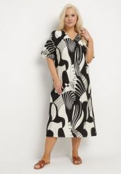 Czarna Sukienka o Pudełkowym Kroju z Dekoltem w Serek w Abstrakcyjny Print Salliven. Czarne sukienki Born2be, na co dzień, plus size, bez wzorów, eleganckie, bez kołnierzyka, plus size, bez ramiączek, midi. Za 89.99 zł.