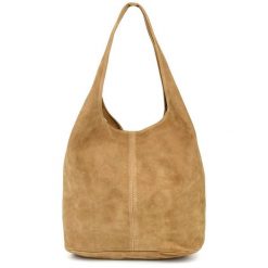 Worek A4 skórzany camelowy U35. Brązowe torebki klasyczne bez wzorów, z materiału, na ramię, duże, zamszowe, bez dodatków. Za 159.99 zł.